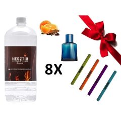   HESZTIA Bioetanol 1,0 L 4db Narancs-fahéj + 4db Havas kasmír - Ajándék színes gyújtópálcával 