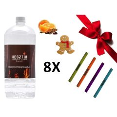   HESZTIA Bioetanol 1,0 L 4db Mézeskalács + 4db Narancs-Fahéj - Ajándék színes gyújtópálcával 