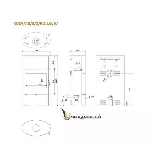 KOZA AB S 2 ROLLO MAGASÍTOTT KANDALLÓKÁLYHA - Ajándék Hamuporszívóval